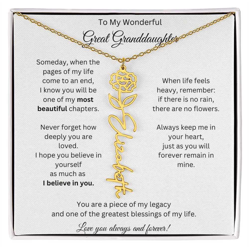 Great Granddaughter Gift - Custom Birth Flower Name Necklace