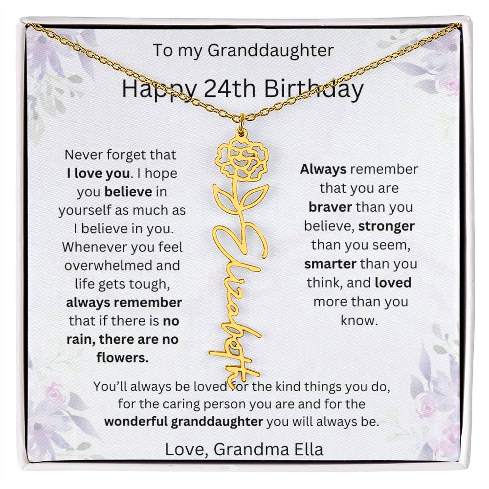 To My Granddaughter - Happy 24th Birthday | Flower Name Necklace