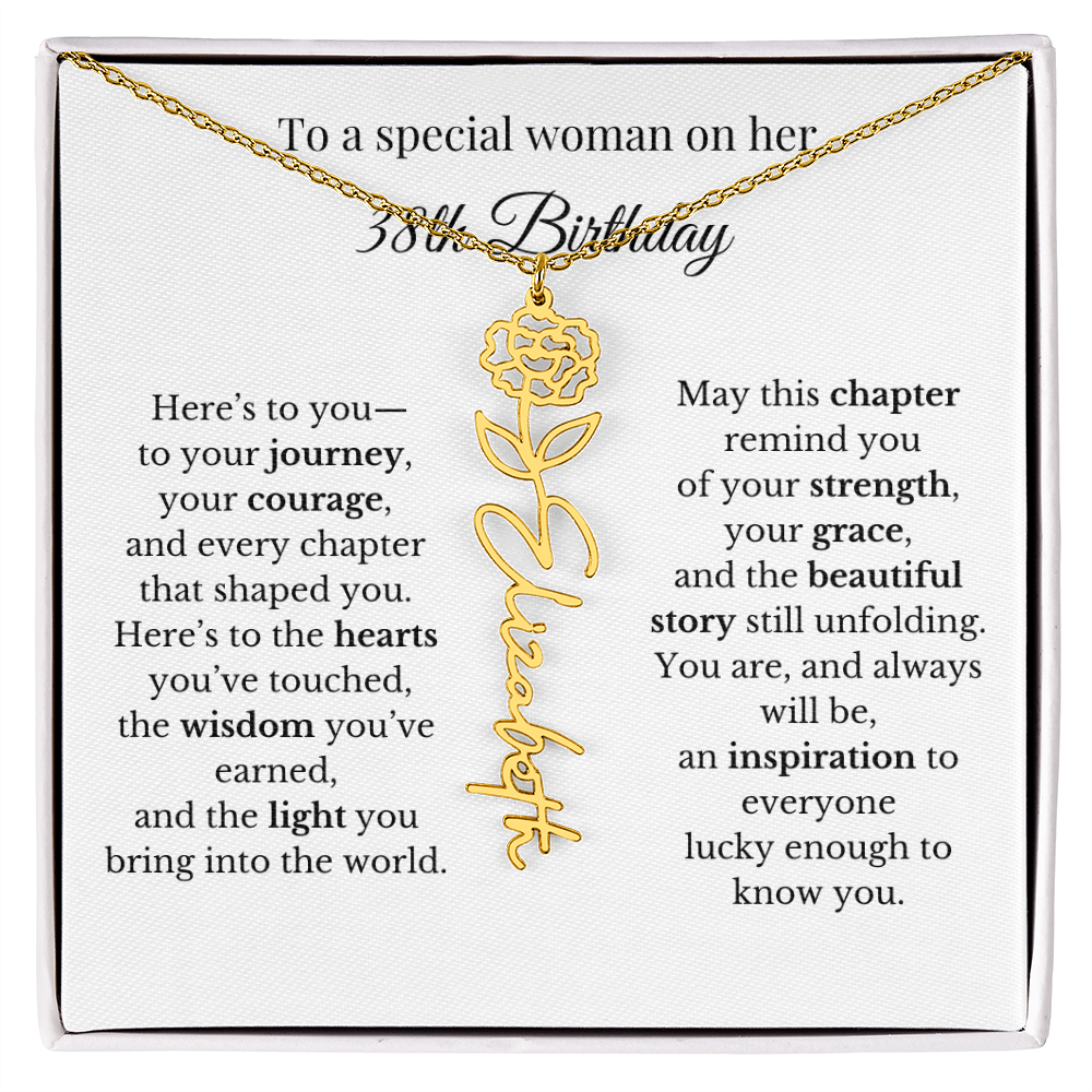 38th  Birthday Gift for Her Birth Flower Name Necklace