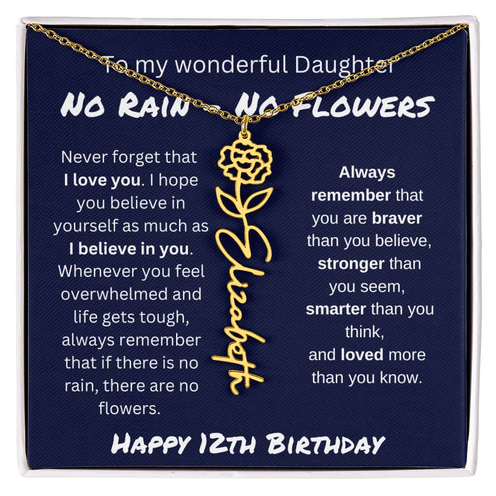 No Rain - No Flower | Happy 12th Birthday | Flower Name Necklace