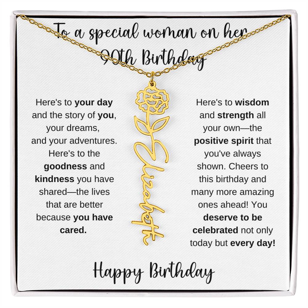 90th Birthday - Flower Name Necklace