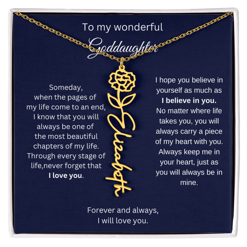 Luxury Goddaughter Gift - Birth Flower Name Necklace