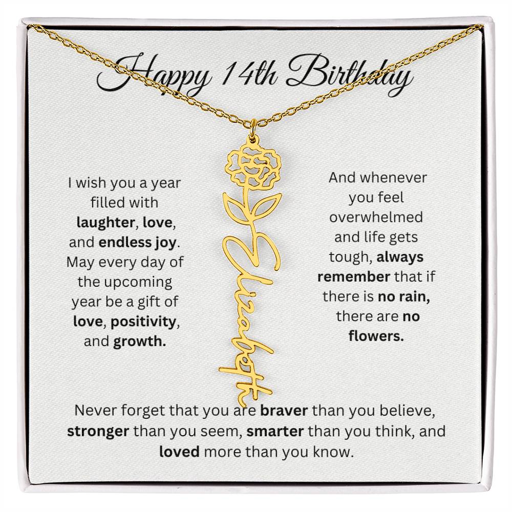Happy 14th Birthday - Flower Name Necklace