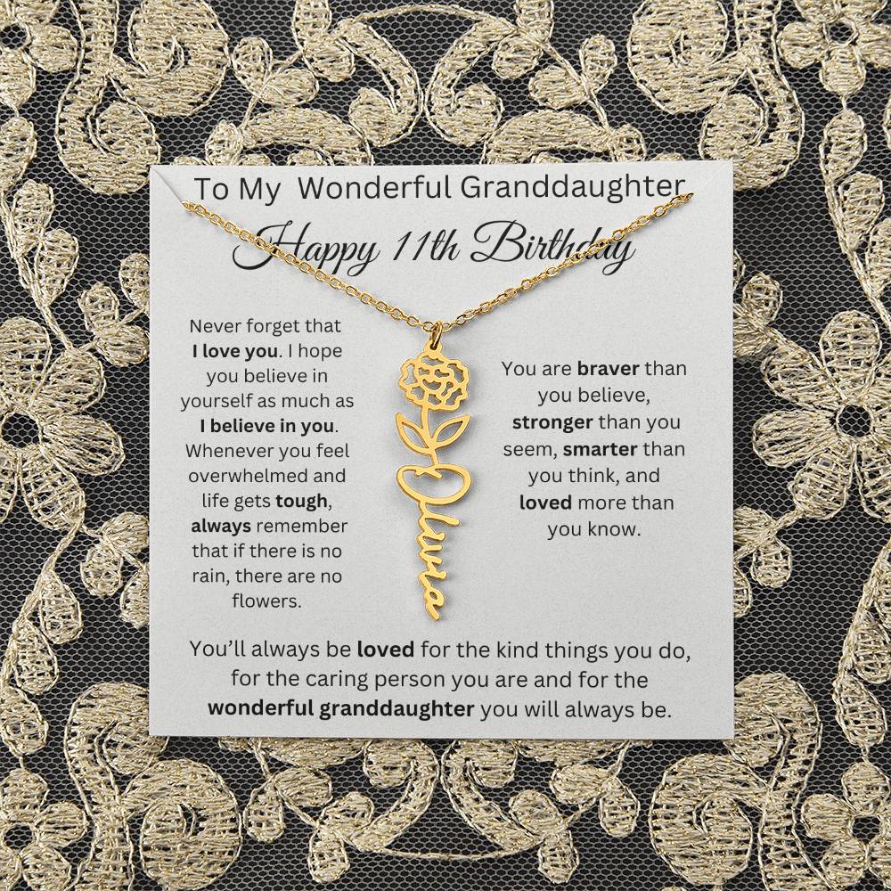 To My Wonderful Granddaughter - Happy 11th Birthday - Flower Name Necklace