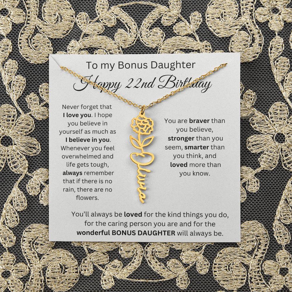 To My Bonus Daughter | Happy 22nd Birthday | Flower Name Necklace