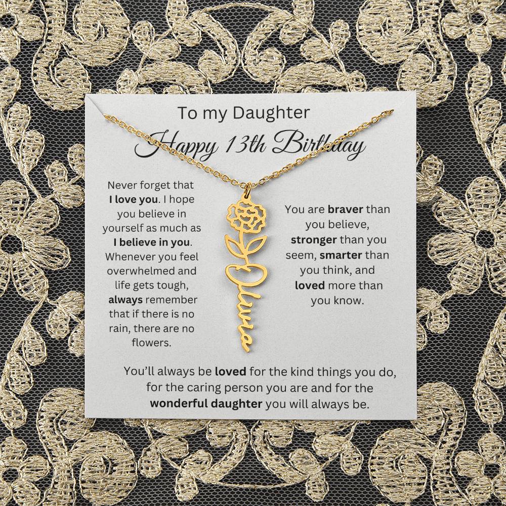 Happy 13th Birthday - Flower Name Necklace