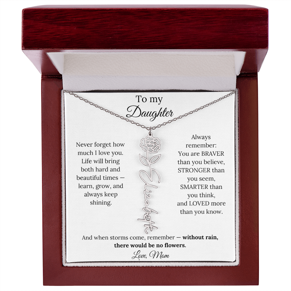 Personalized Jewelry Gift To My Daughter Birth Flower Name Necklace From Mom