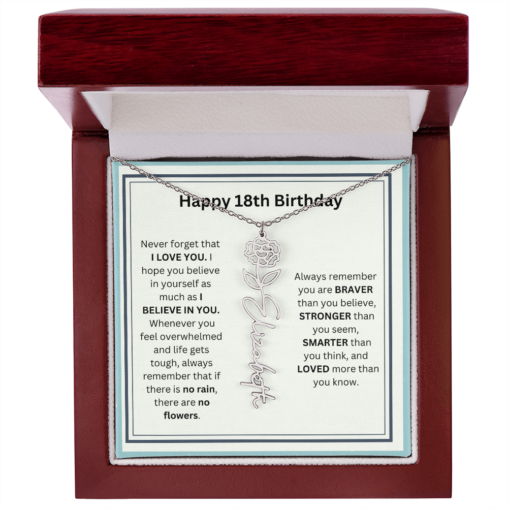 Personalized 18th Birthday Flower Name Necklace Gift
