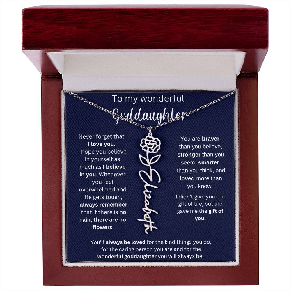 To My Wonderful Goddaughter | You'll Always Be Loved | Flower Name Necklace
