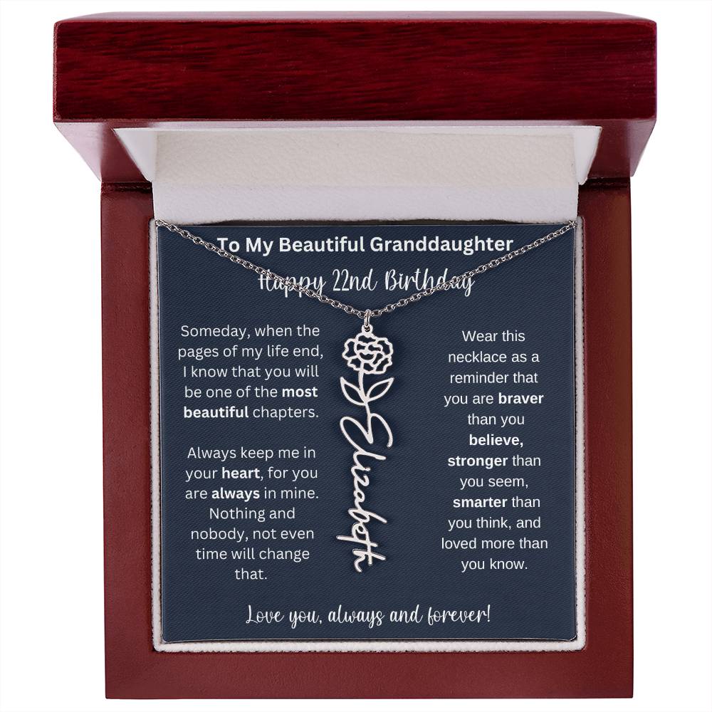 22nd Birthday Gift For Granddaughter | Personalized Birth Flower Name Necklace