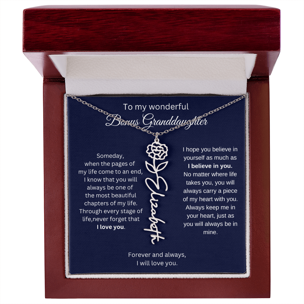 To My Bonus Granddaughter Jewelry Gift - Birth Flower Name Necklace