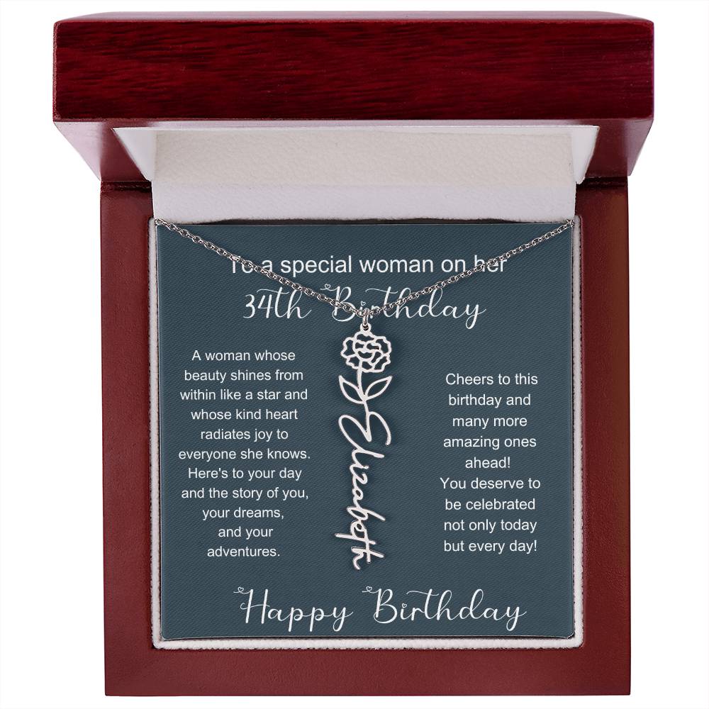 To A Special Woman On Her 34th Birthday | Flower Name Necklace