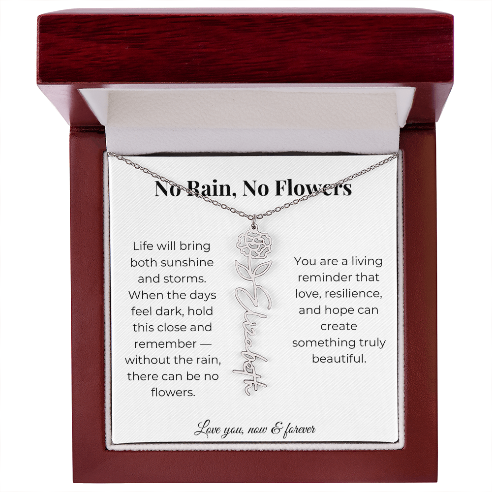 No Rain, No Flowers | Love, Resilience & Hope | Flower Name Necklace