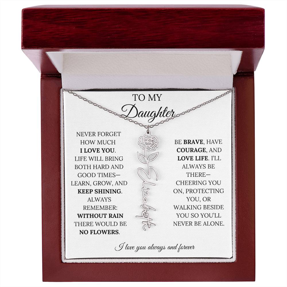 Personalized Birth Flower Name Necklace for Daughter