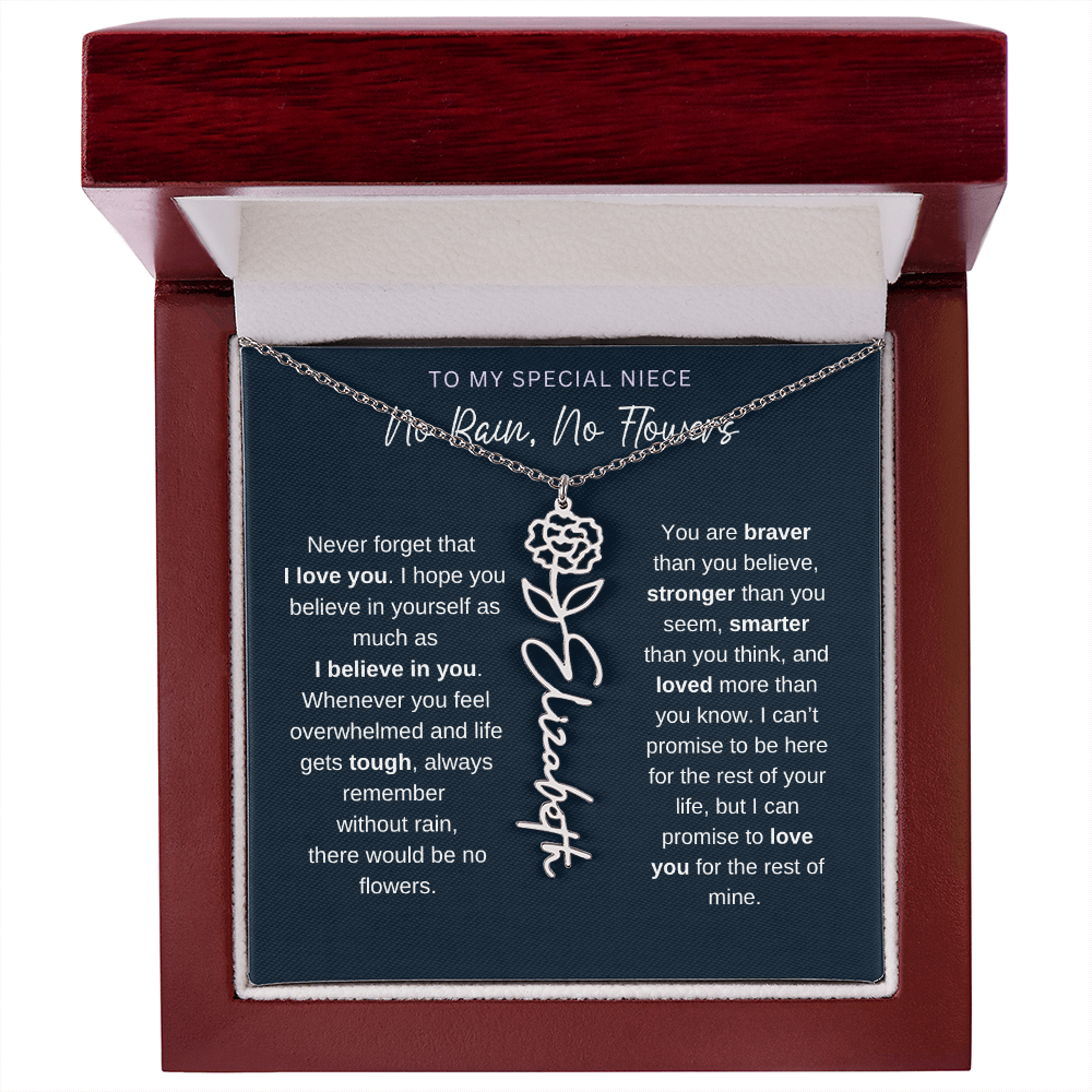 To My Special Niece | No Rain, No Flowers | Birth Flower Name Necklace