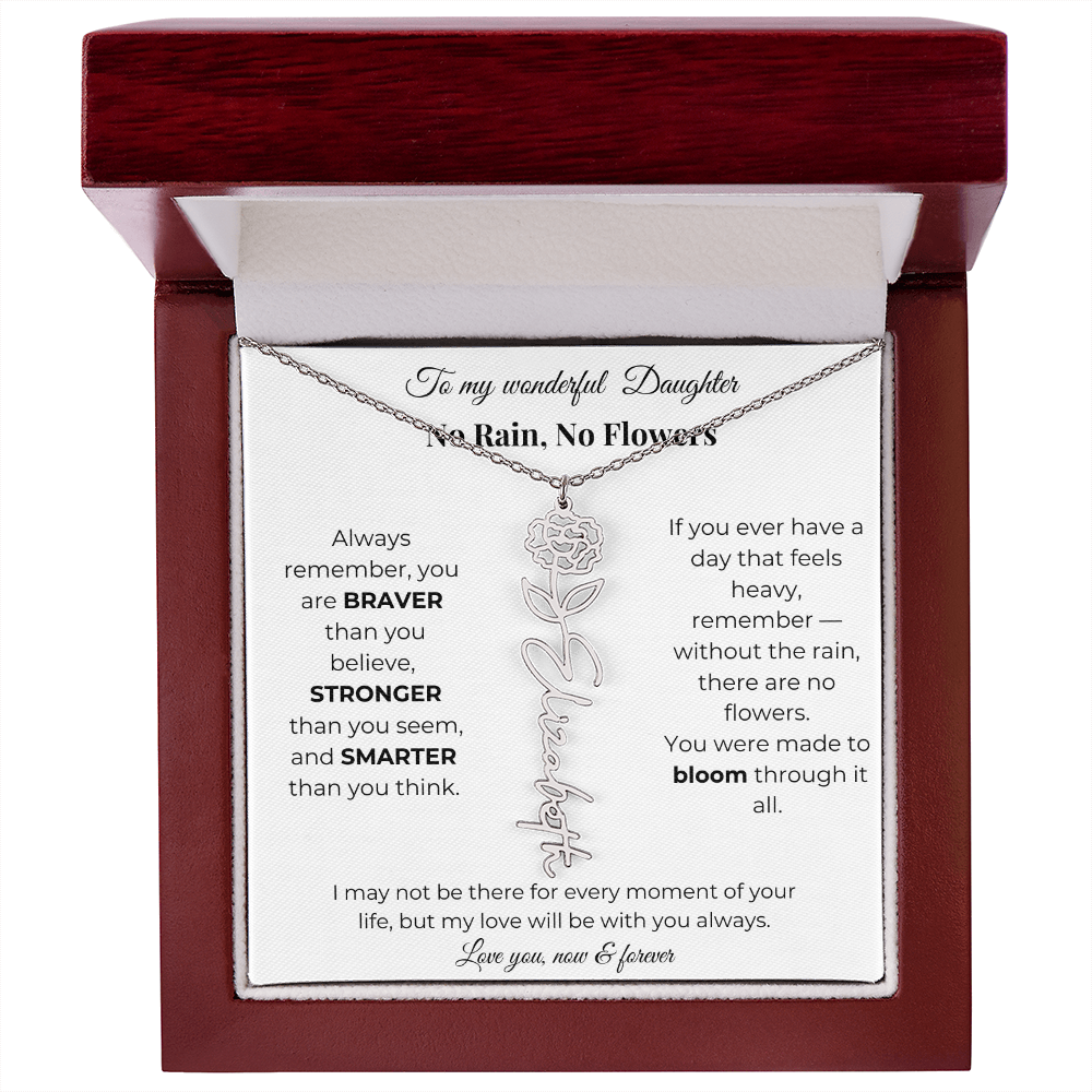Daughter Gift Birth Flower Name Necklace with Message Card