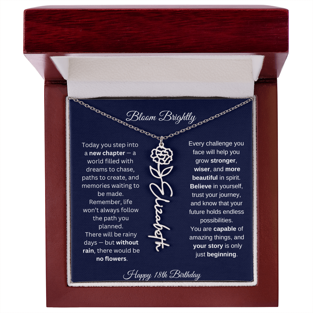 Bloom Brightly - Happy 18th Birthday - Flower Name Necklace