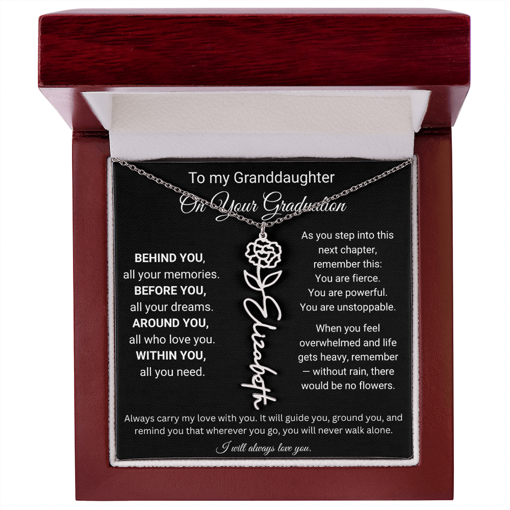 To My Granddaughter On Your Graduation | You're Unstopable | Flower Name Necklace