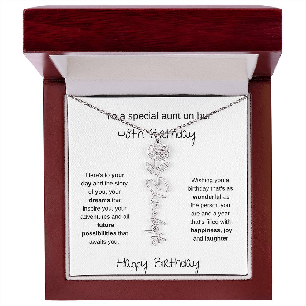 To A Special Aunt On Her 48th Birthday | Flower Name Necklace