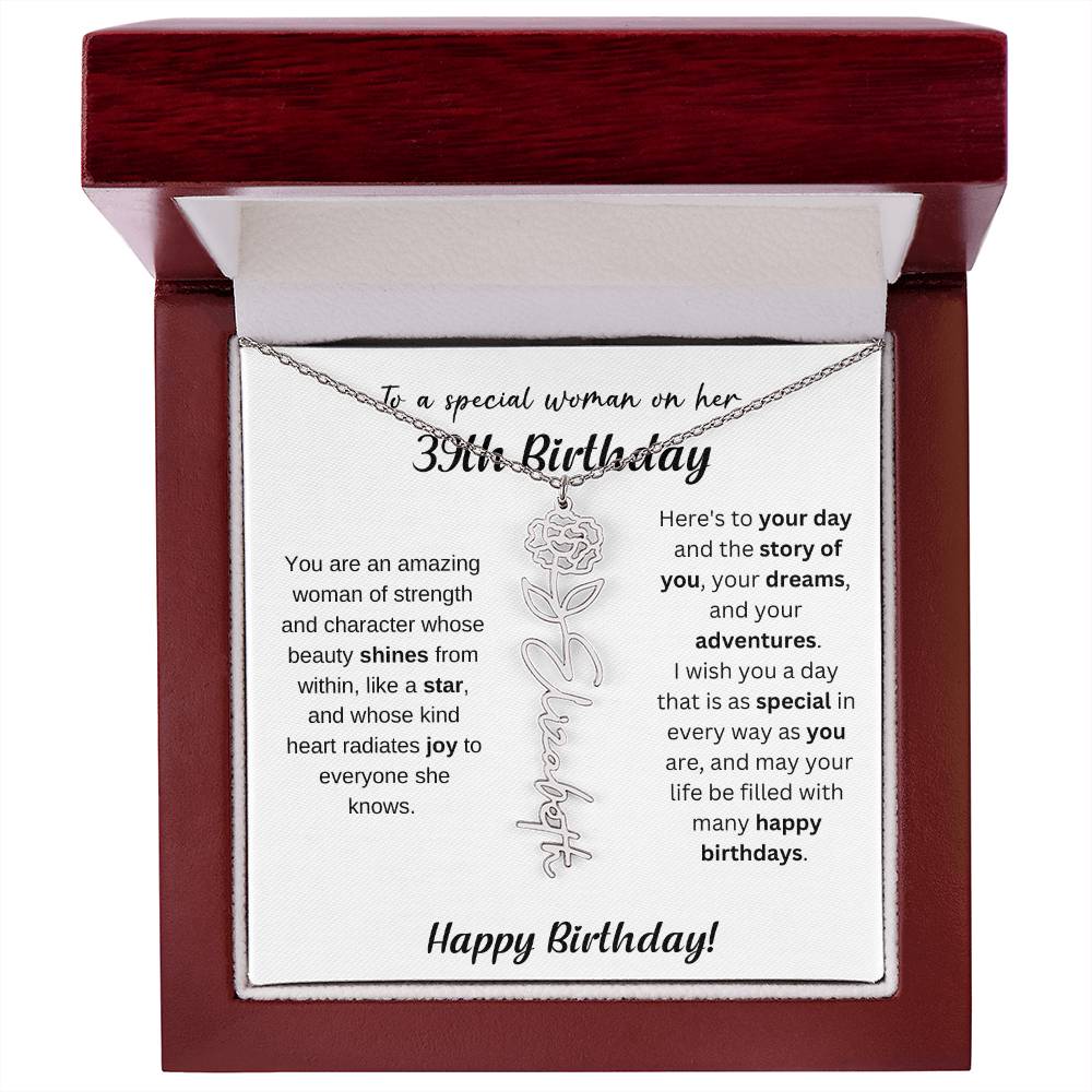 39th Birthday Gift Birthflower Necklace