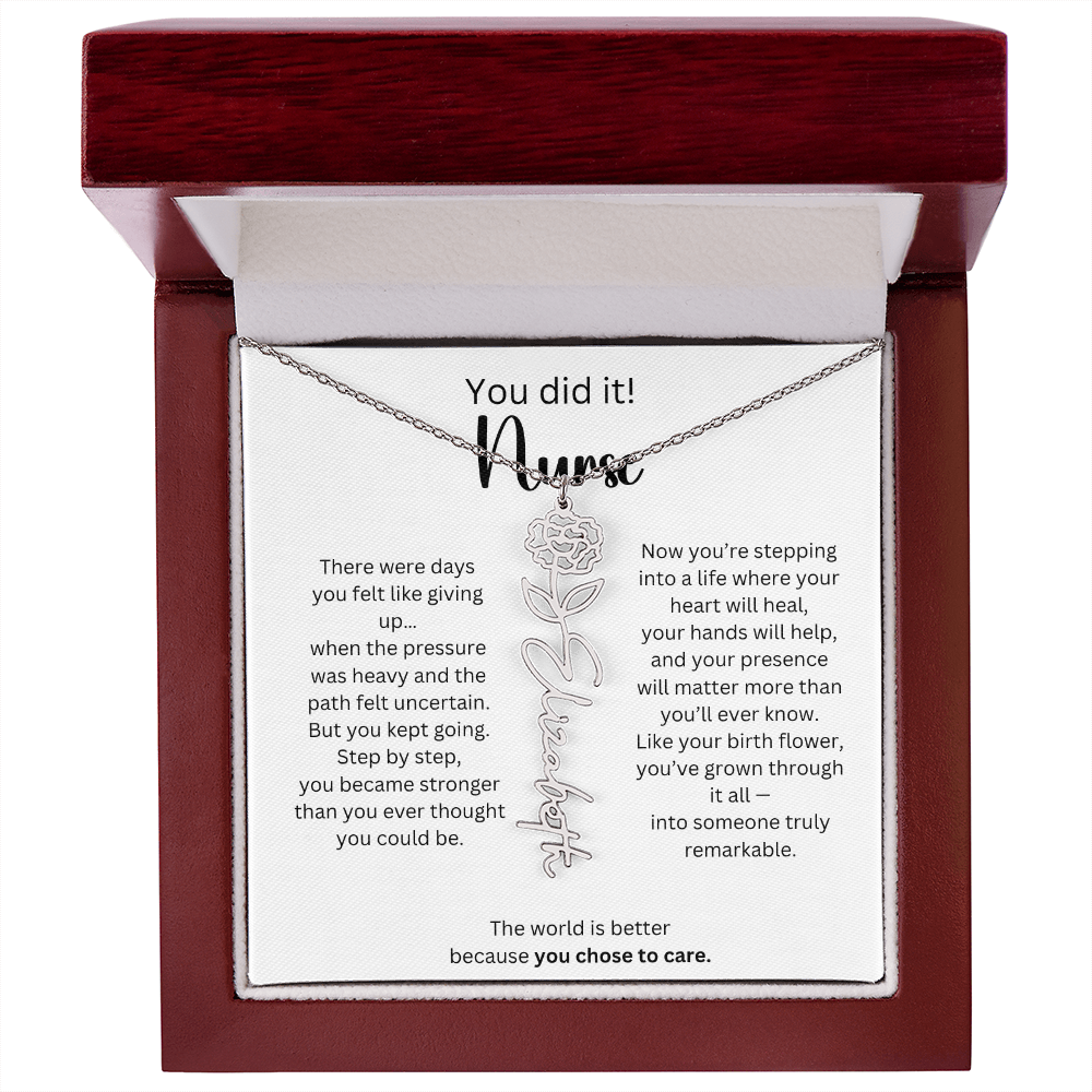 Meaningful Nurse Graduation Gift - Birth Flower Name Necklace