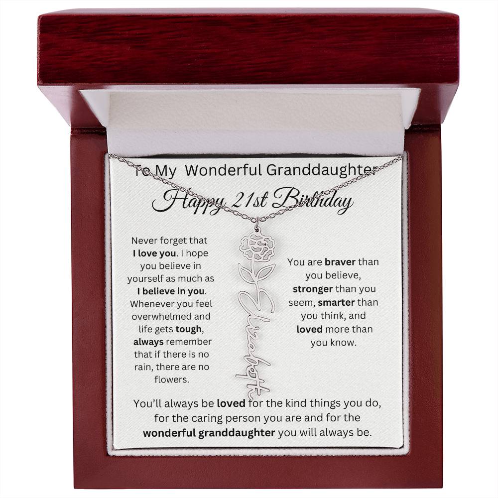 To My Wonderful Granddaughter - Happy 21st Birthday - Flower Name Necklace