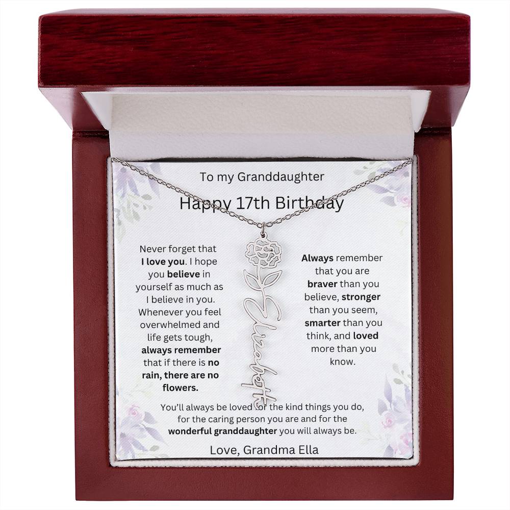 To My Granddaughter - Happy 17th Birthday | Flower Name Necklace