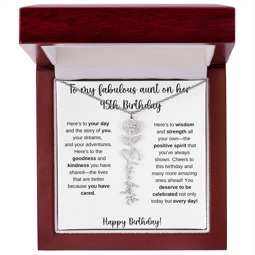 To My Fabulous Aunt - Happy 45th Birthday - Flower Name Necklace