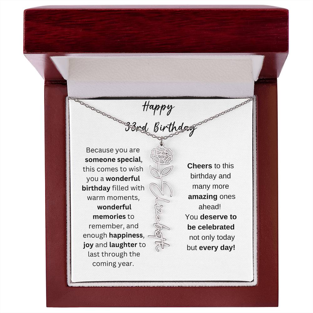 Happy 33rd Birthday - Flower Name Necklace