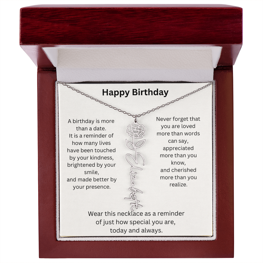 Meaningful Birthday Gift Birth Flower Name Necklace