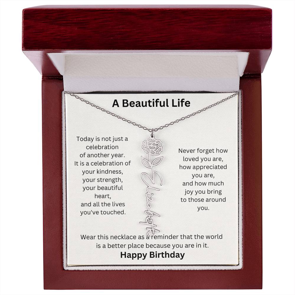Personalized Birth Flower Name Necklace Birthday Gift for Her