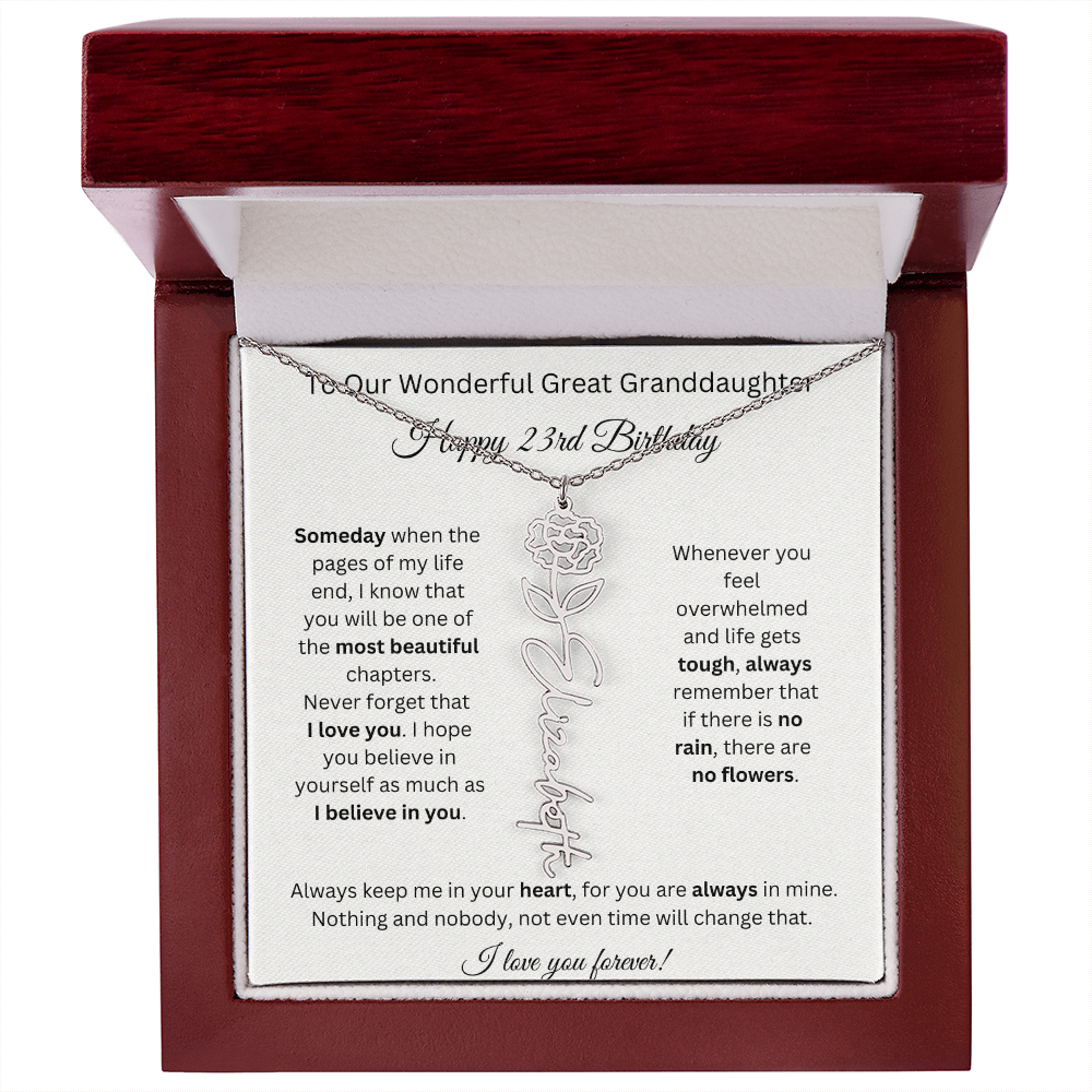 Birthflower Name Necklace To My Great Granddaughter's 23rd Birthday