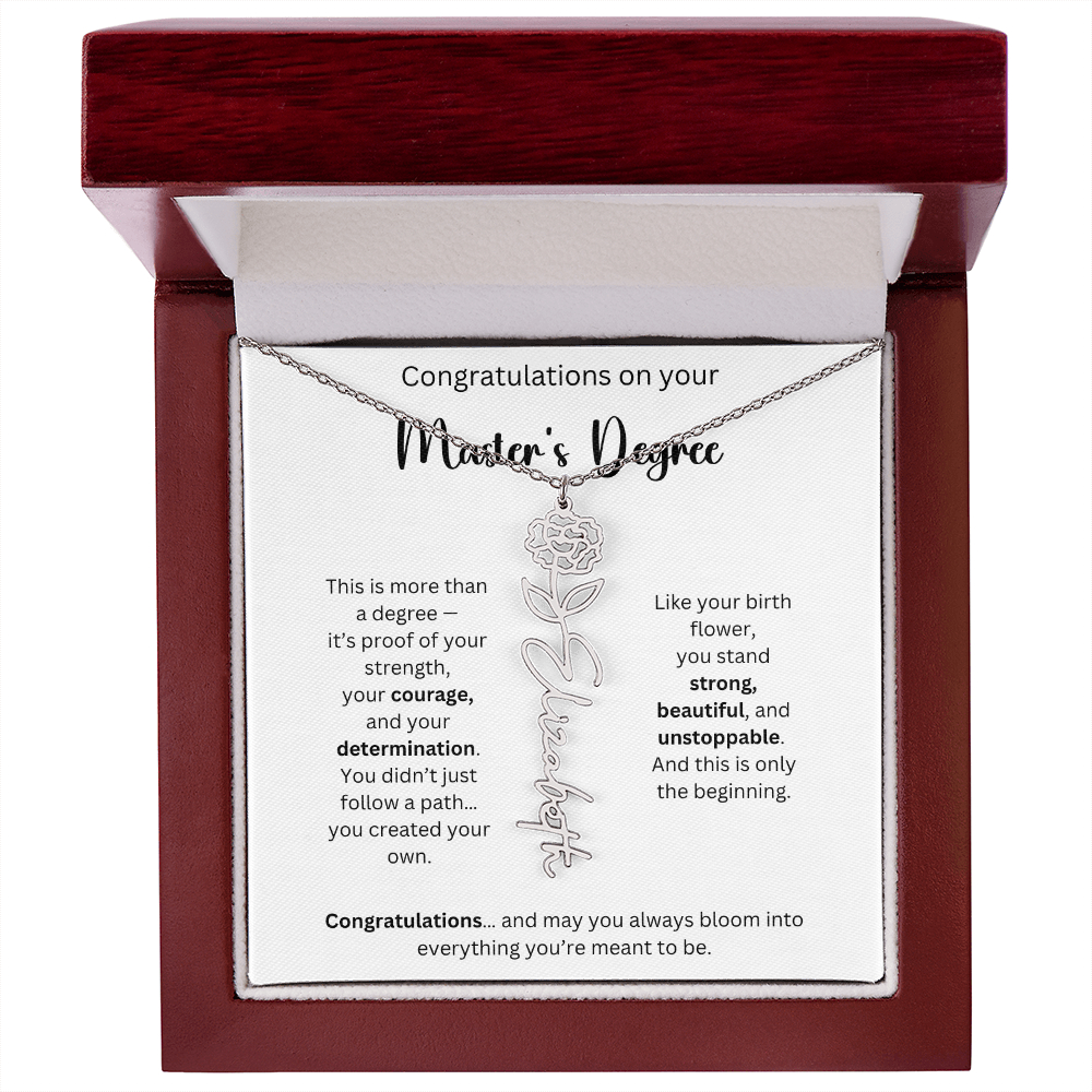 Masters Degree Graduation Gift - Personalized Birth Flower Name Necklace