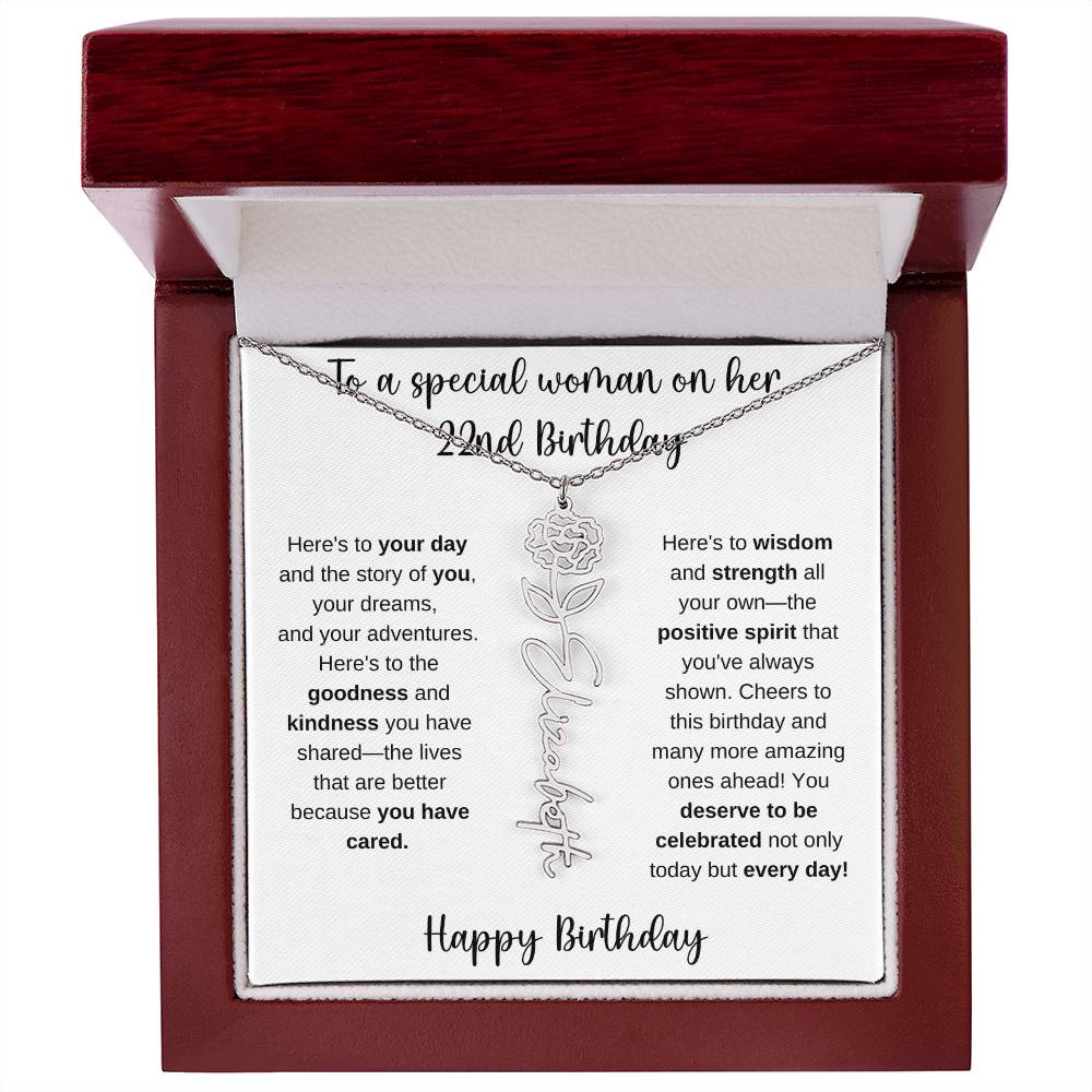 22nd Birthday - Flower Name Necklace