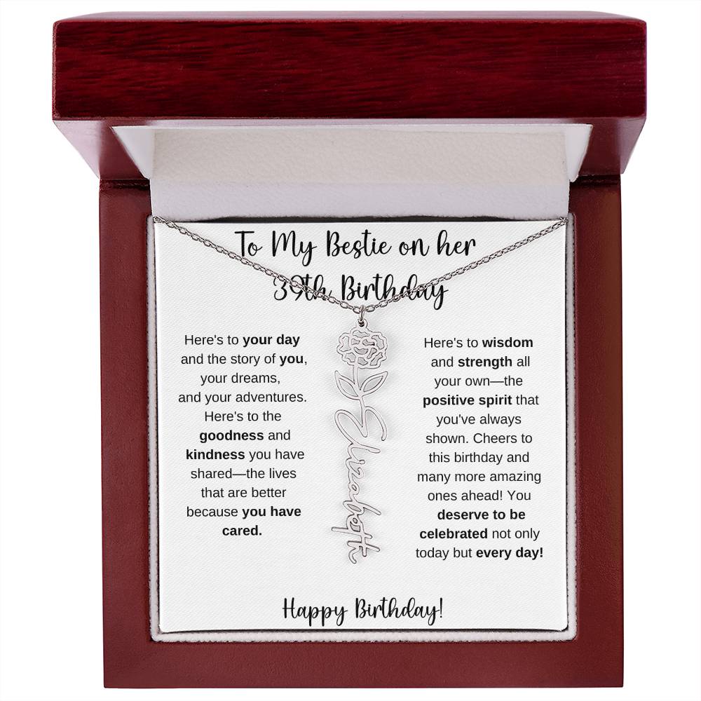 To My Bestie Happy 39th Birthday - Flower Name Necklace