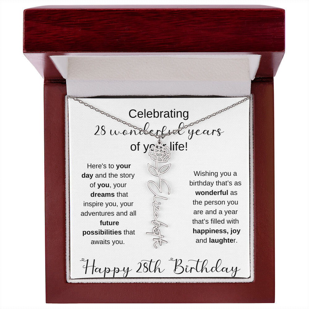 Happy 28th Birthday | Flower Name Necklace