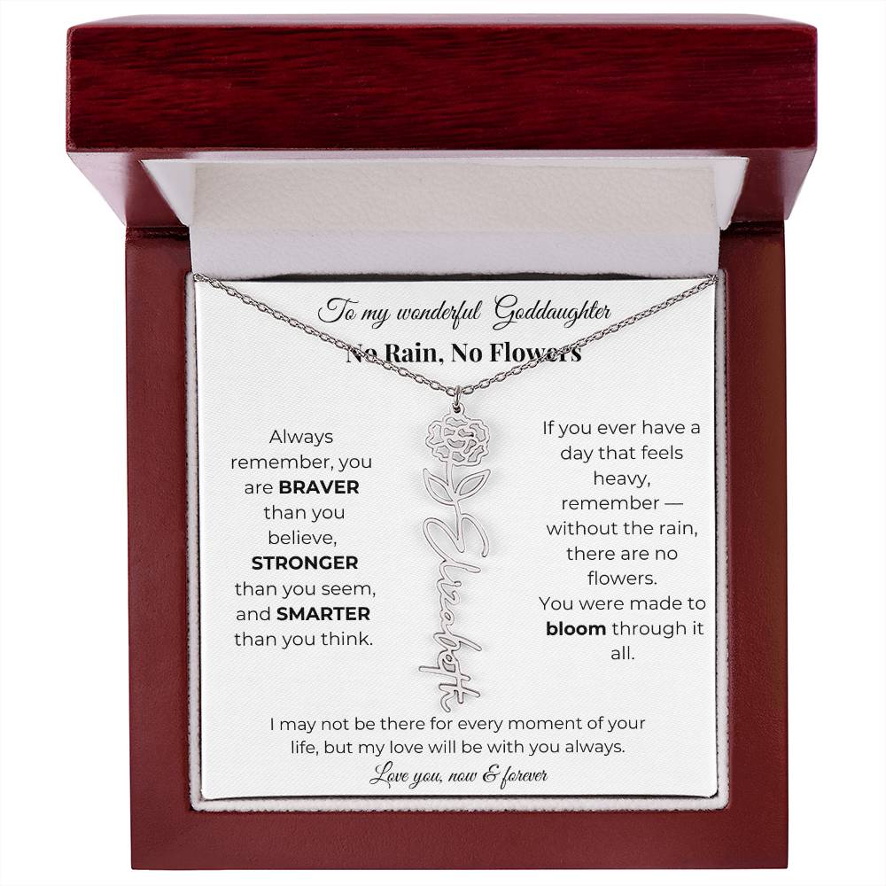 Birth Flower Necklace for Goddaughter with Message Card