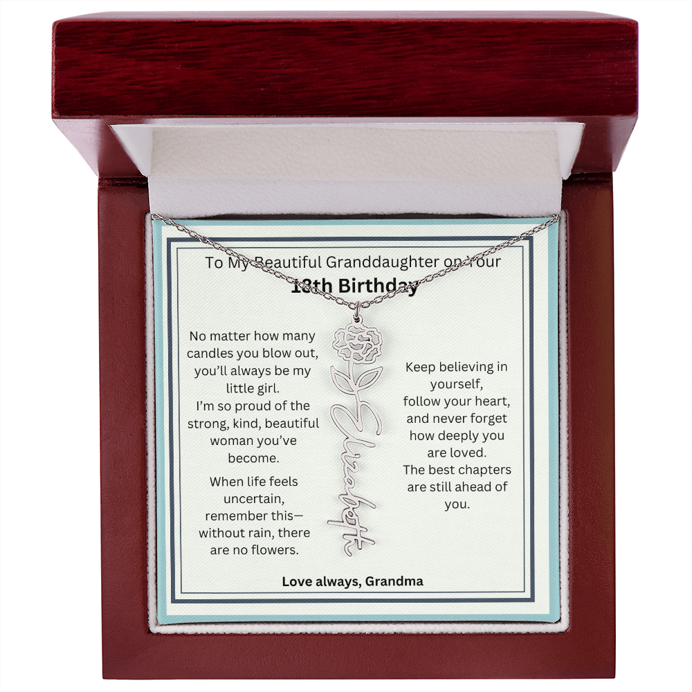 18th Birthday Gift for Granddaughter - Birth Flower Name Necklace