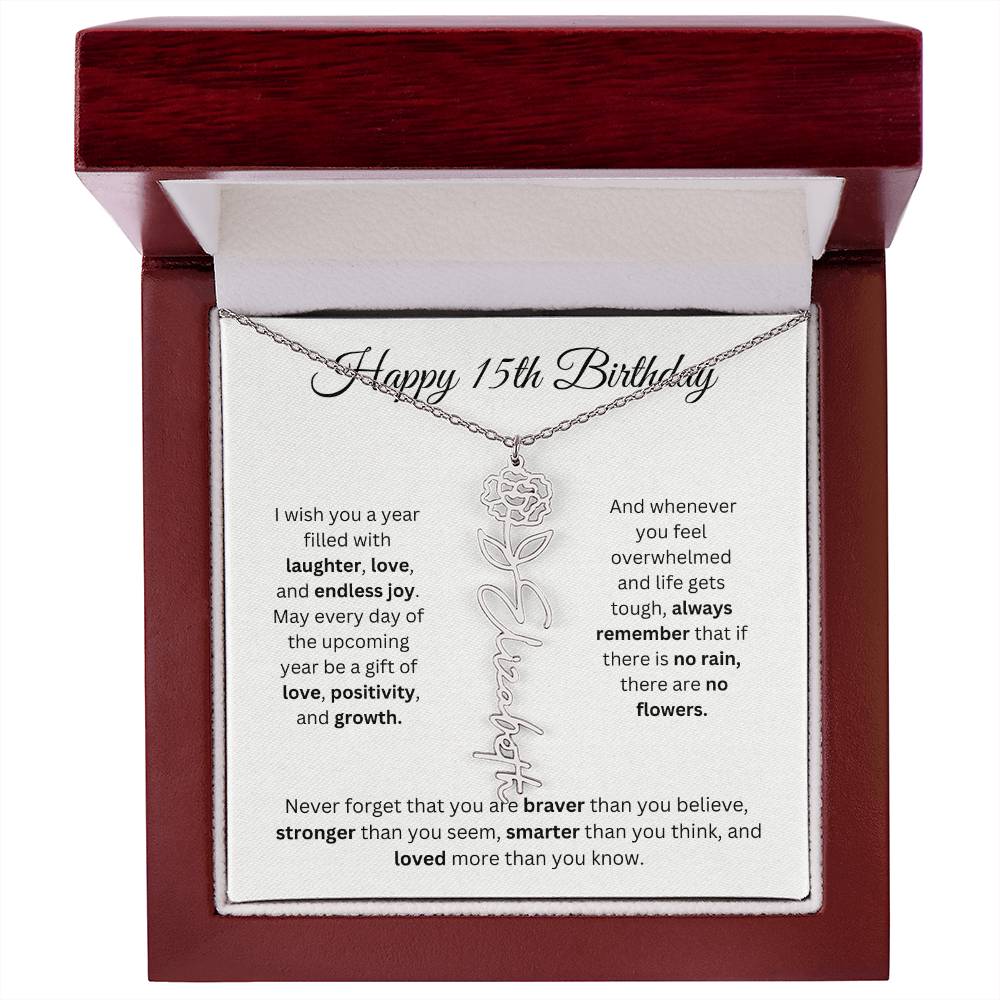 Happy 15th Birthday - Flower Name Necklace