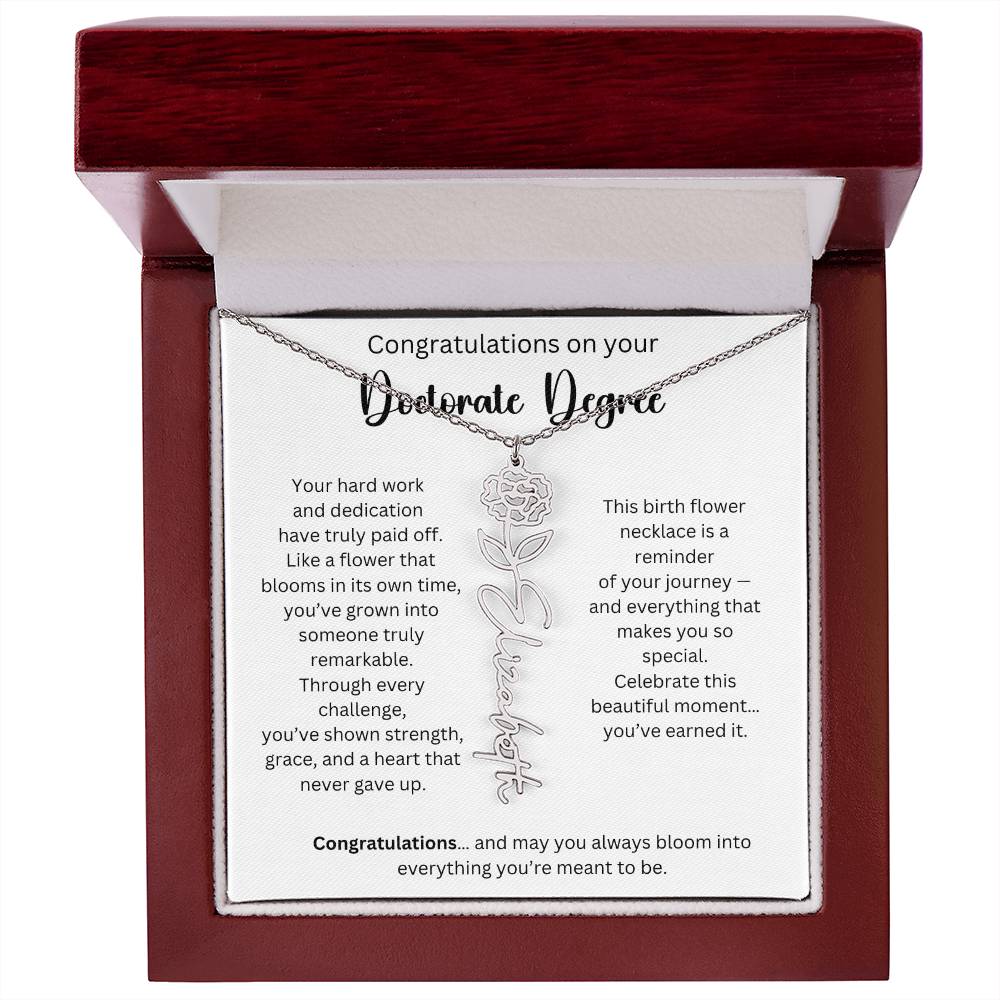 Personalized Doctorate Graduation Gift - Birth Flower Name Necklace