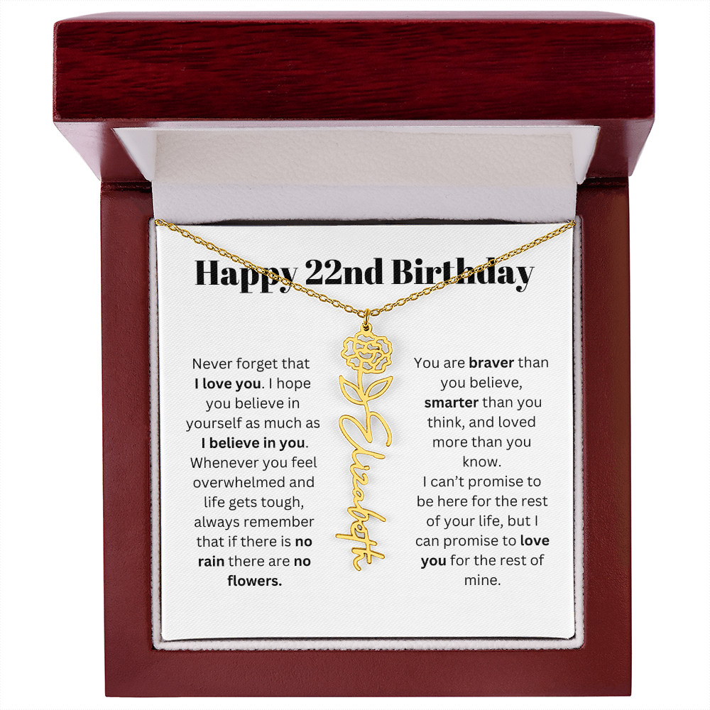 22nd Personalized Birthday Gift for Her - Flower Name Necklace