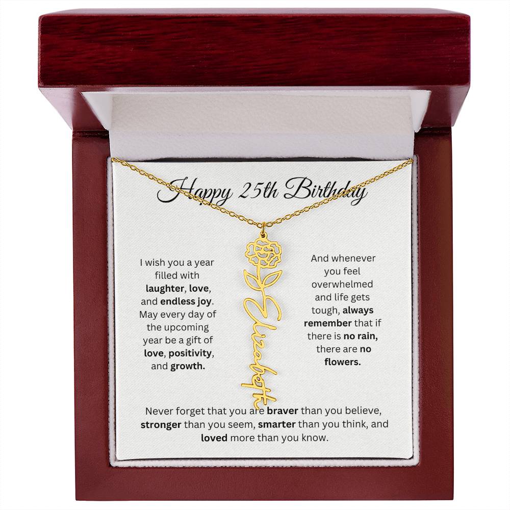 Happy 25th Birthday - Flower Name Necklace