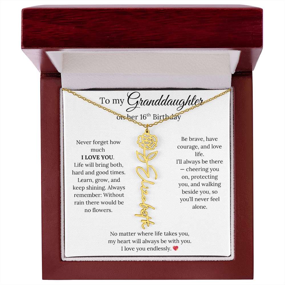 16th Birthday Gift For Granddaughter - Personalized Flower Name Necklace