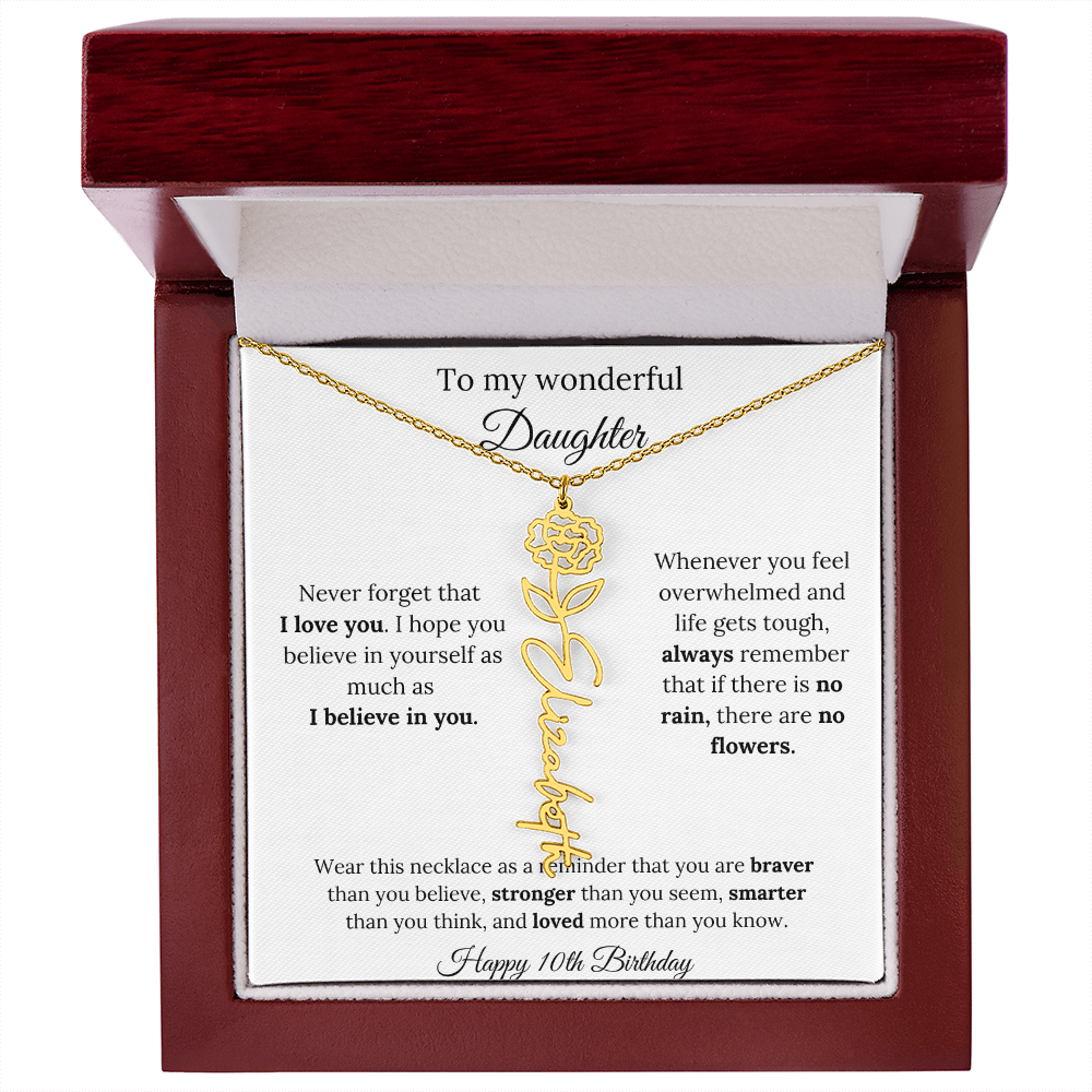 Daughter Jewelry 10th Birthday Gift - Flower Name Necklace