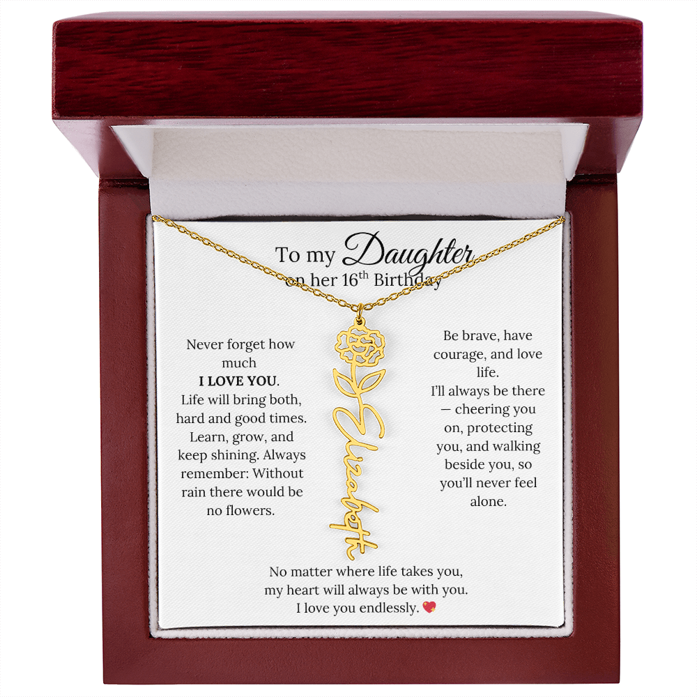 16th Birthday Gift from Mom - Personalized Flower Name Necklace
