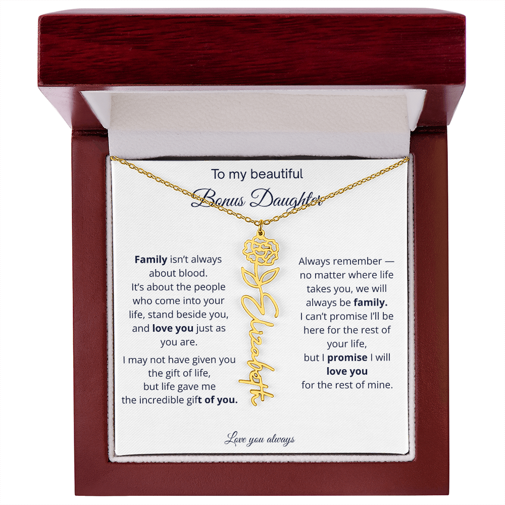 To My Beautiful Bonus Daughter | Love You Always | Birth Flower Name Necklace