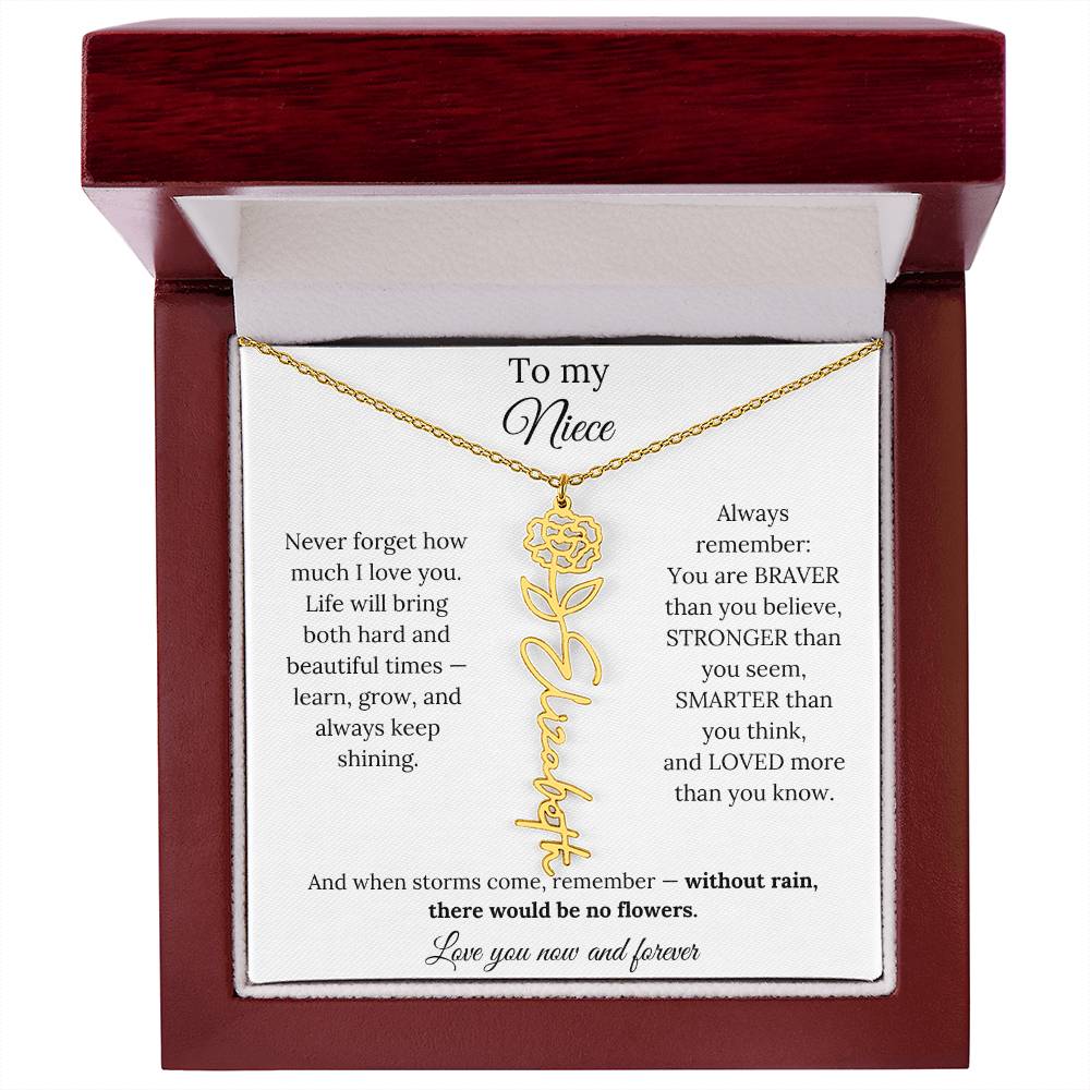 To My Niece Birth Flower Name Necklace From Aunt