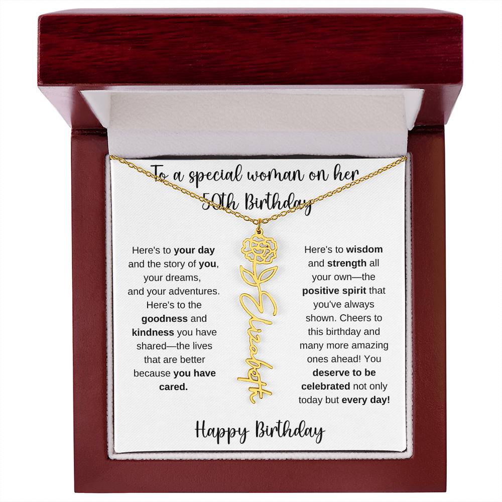 50th Birthday - Flower Name Necklace