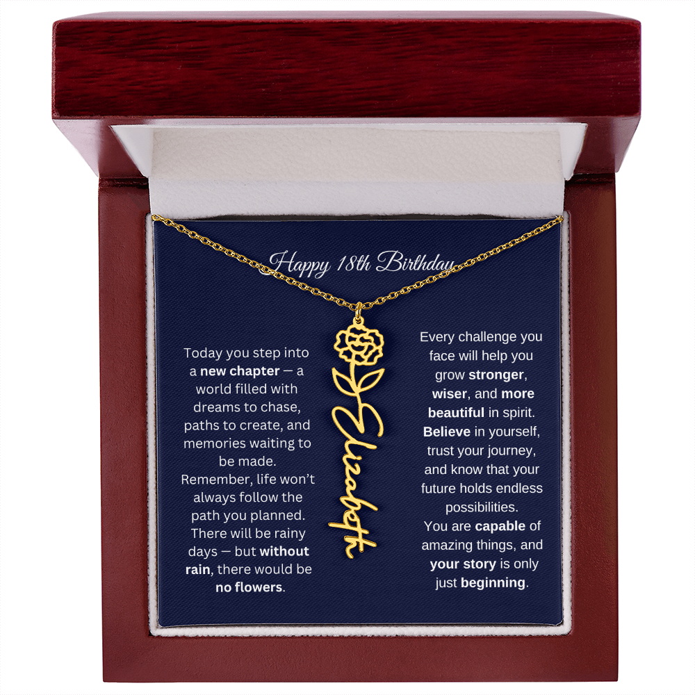 18th Birthday Birth Flower Name Necklace