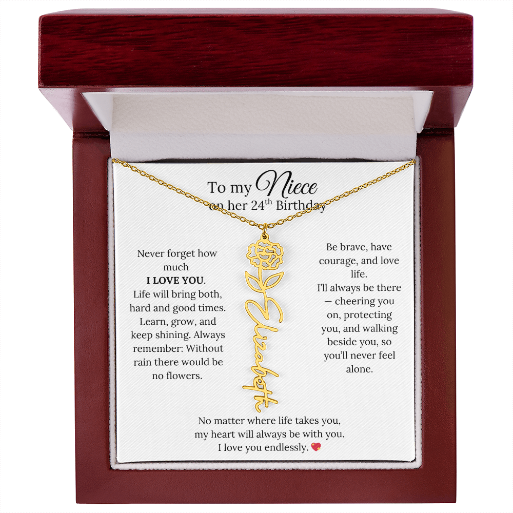 24th Birthday Gift from Aunt - Personalized Birth Flower Name Necklace